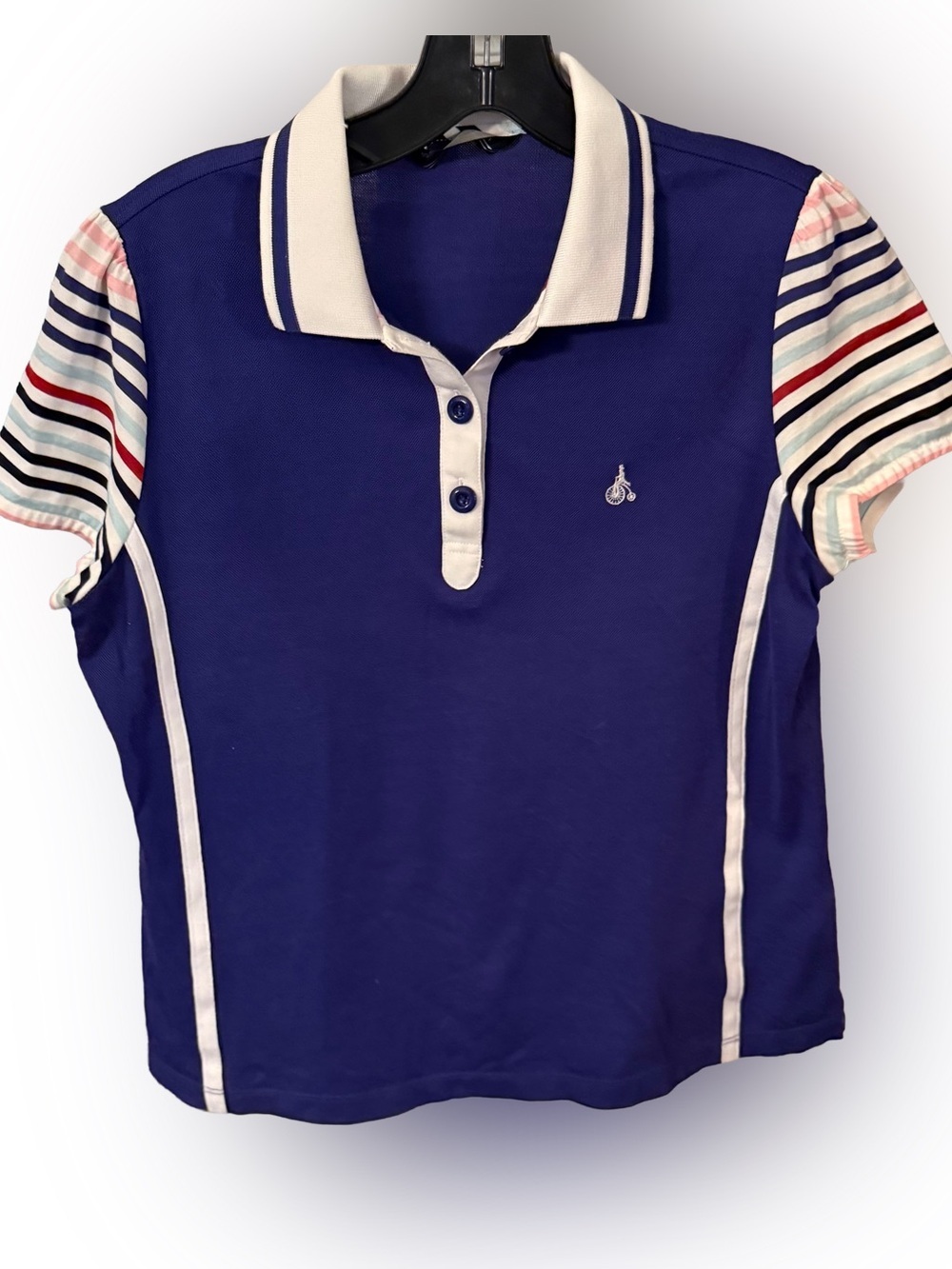 Bean Pole Women’s RARE Golf Shirt Navy W/white Side Stripe & Collar Sz M (95)